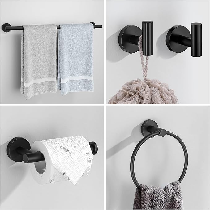 Matte Black Towel Bar Set 10 Pieces Bathroom Hardware Accessories Set Towel - Image 7