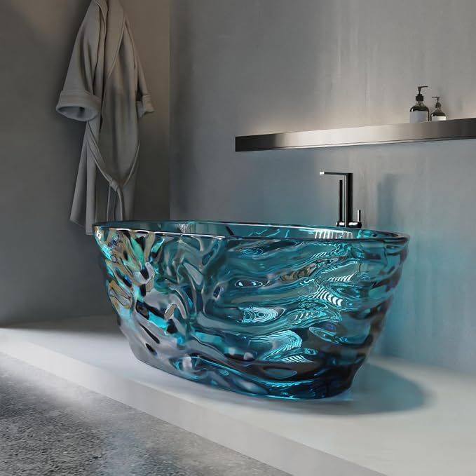 Cpingao 66" Resin Transparent Freestanding Bathtub, Contemporary Oval Stand - Image 4