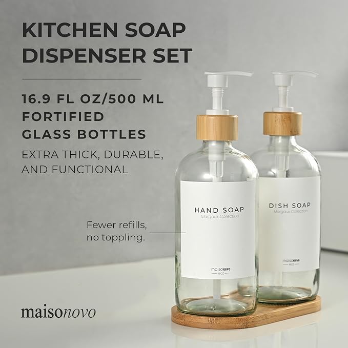 Maisonovo Glass Soap Dispenser Bathroom Set | Hand Soap and Dish Soap Dispenser - Image 2