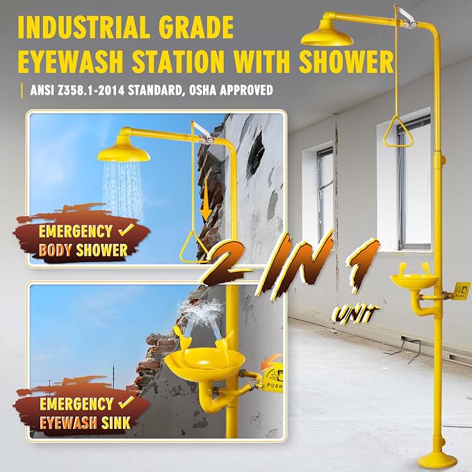 CGOLDENWALL Emergency Shower Eye Wash Station Safty Shower Combination Eye Wash - Image 2