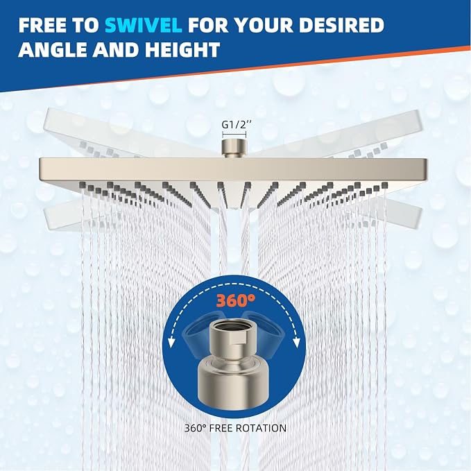 Hibbent Thickness Metal Rain Shower Head, Square Bathroom Waterfall Shower Heads - Image 5