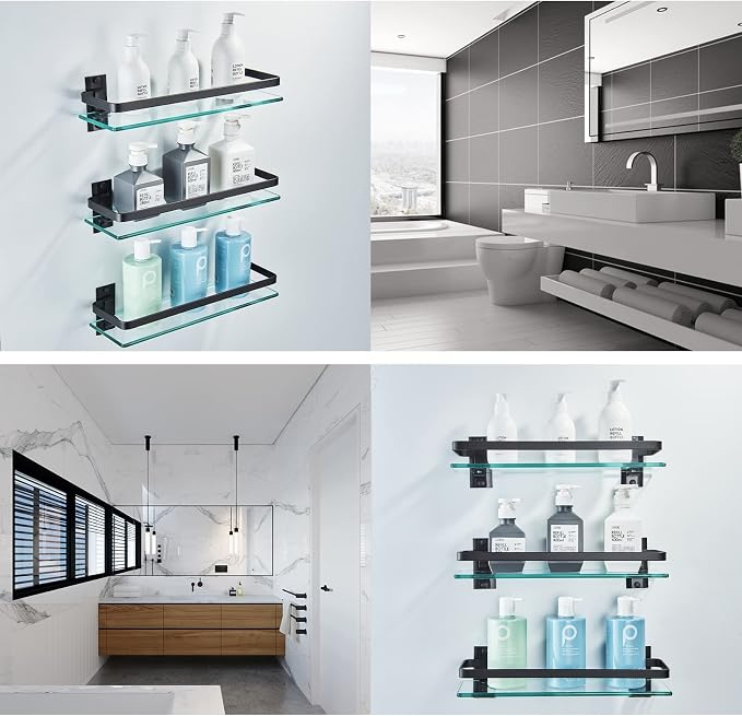 AIJALY 2 Pack Bathroom Glass Shelf, Aluminum Tempered Glass 0.34in Extra Thick - Image 5