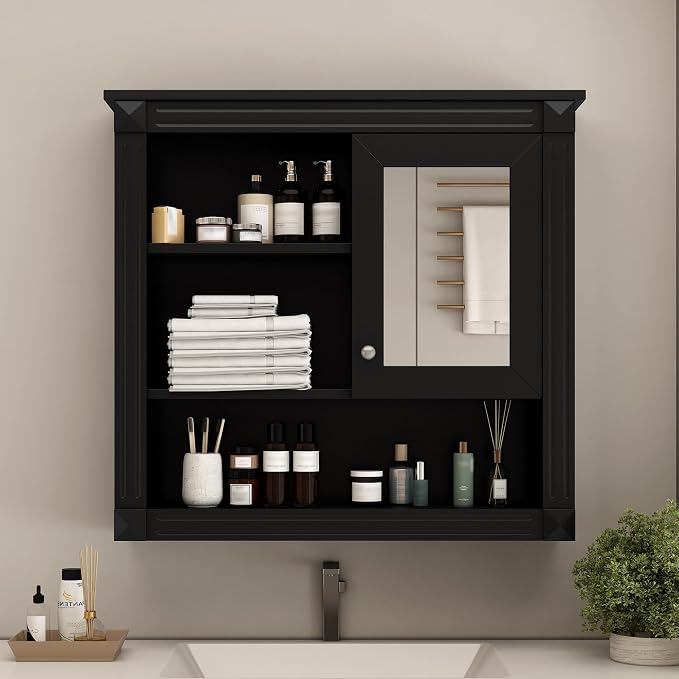 32'' Black Bathroom Wall Cabinet - Image 9