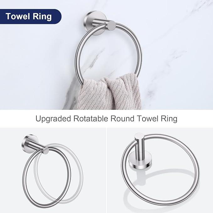 Lairuier Brushed Nickel Bathroom Hardware Set, 10-Piece Towel Bar Set SUS304 - Image 3