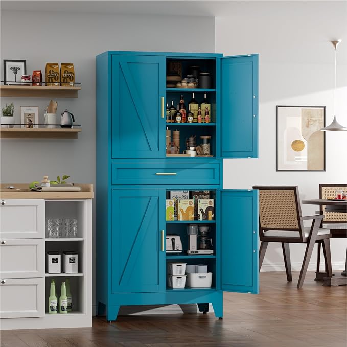 71" Tall Farmhouse Pantry Cabinet, Metal Cabinets - Image 4