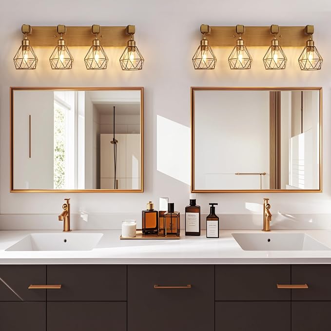Farmhouse Bathroom Light Fixtures, 4-Light Gold Bathroom Vanity Light, Rustic - Image 9