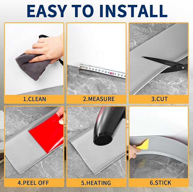 Flexible Baseboard Molding Trim 6 Inch Self-Adhesive Vinyl Wall Base Peel and - Image 6