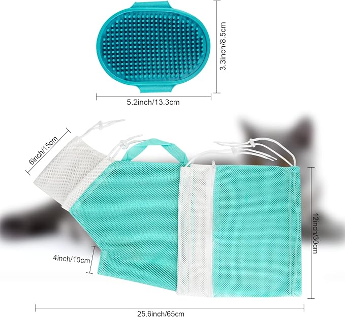 Cat Bag for Bathing Set with Grooming Washing Bag Adjustable Pet Shower Brush - Image 7