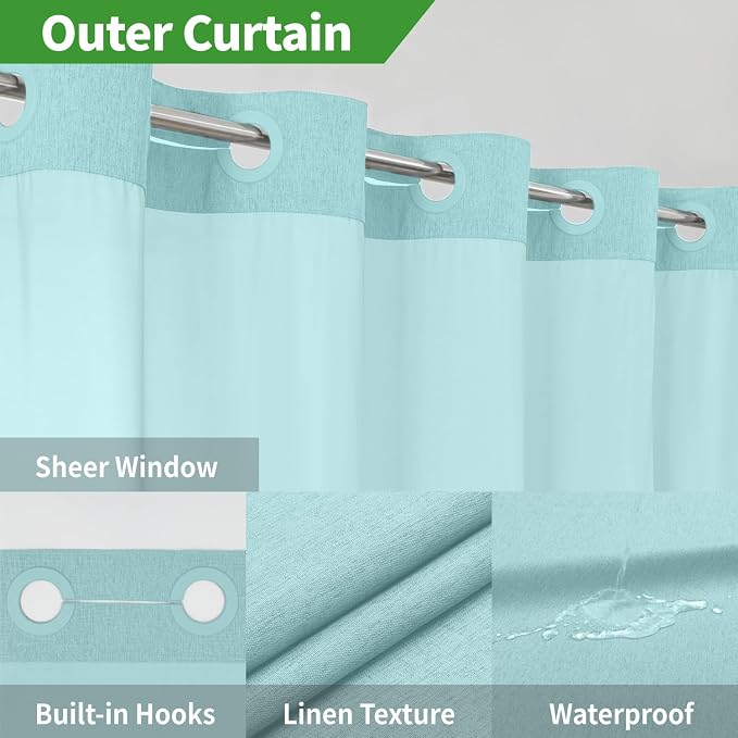 Extra Long No Hooks Needed Linen Textured Shower Curtain - Image 4