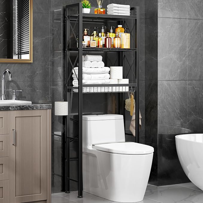 Over The Toilet Storage with X Shape Side Guardrail, 3-Tier Over Toilet Storage by Kalrin
