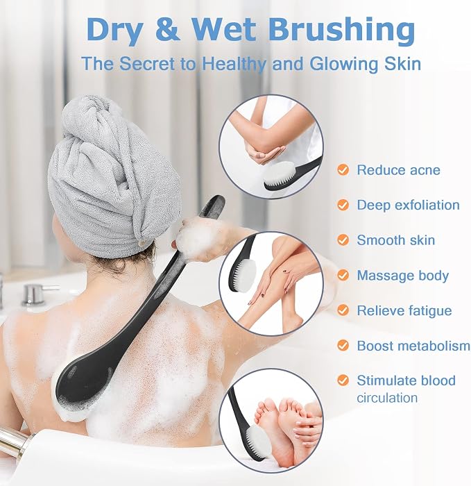 Exfoliating Shower Brush Bath Body Brush, Never Mold 15" Back Brush Long Handle - Image 5