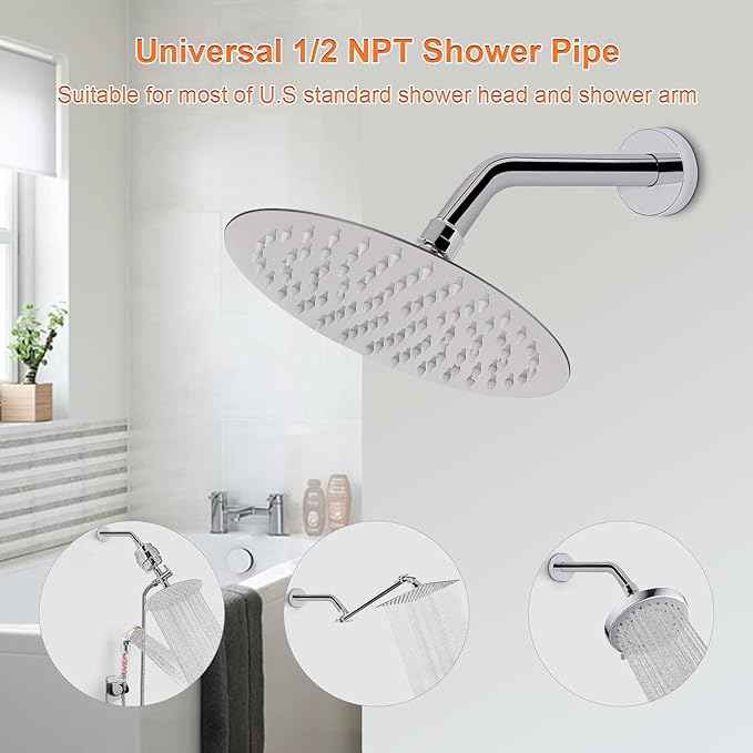 HarJue Shower Arm with Flange and Teflon Tape, Wall Mounted Shower Pipe 304 - Image 4