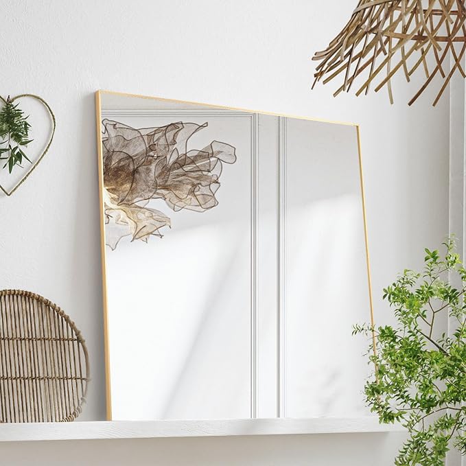 30x30 Inch Gold Bathroom Mirror, Copper-Free Mirror, Aluminum Alloy Frame - Image 6