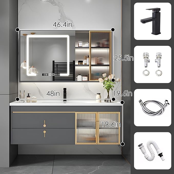 48" Bathroom Vanity with Sink, Floating Bathroom Cabinet Include Smart LED - Image 2