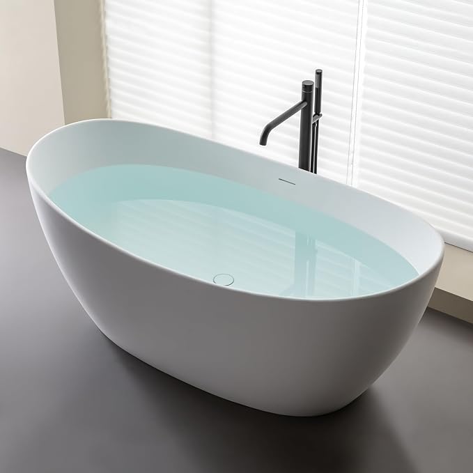 SJ STAR&JANE 65" Solid Surface Freestanding Bathtub Stone Resin Tub Oval Double - Image 2