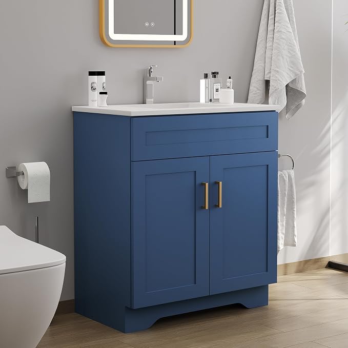 Bathroom 30" Vanity with Ceramic Sink, Wooden Double Door Bathroom Storage - Image 3
