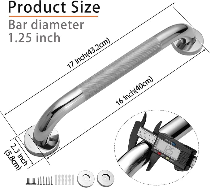Shower Grab Bar, 2 Pack 16 Inch Bathroom Grab Bar, 304 Stainless Steel 1.25" - Image 2
