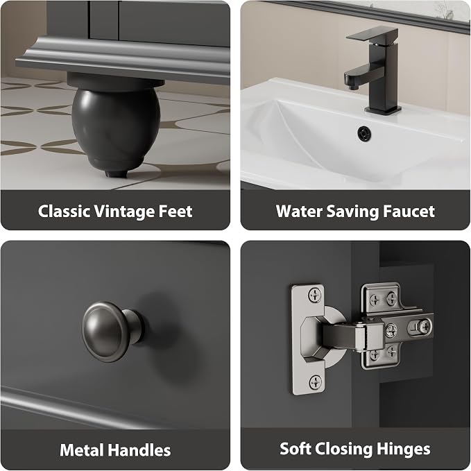 eclife 18" Bathroom Vanity Sink Combo Vintage Style - Image 6