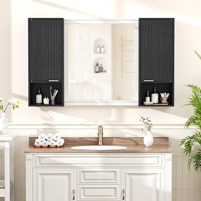 59.1" Tall Slim Bathroom Storage Cabinet Black | Freestanding or Wall Mounted - Image 4
