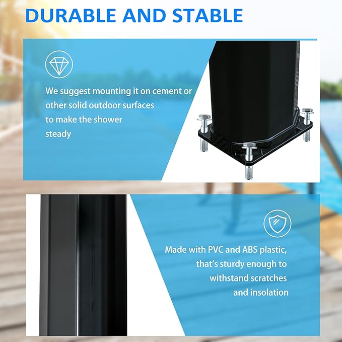 Outdoor Pool Shower Solar Heated, 9.3 Gallon Garden Pool Shower w/ 360° Swivel - Image 3