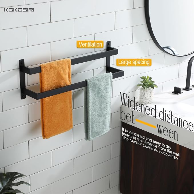 KOKOSIRI Towel Bars Black Bath Towel Holders 24-Inch Bathroom 2-Tiers Ladder - Image 6