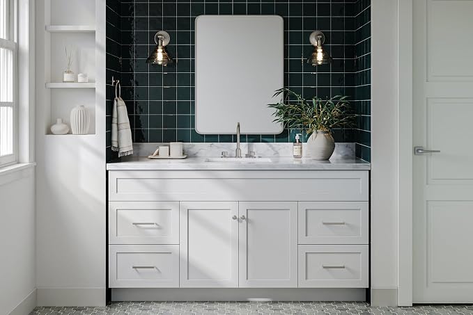 ARIEL Hamlet 67" White Bathroom Vanity, 1.5" Edge Italian Carrara Marble - Image 2