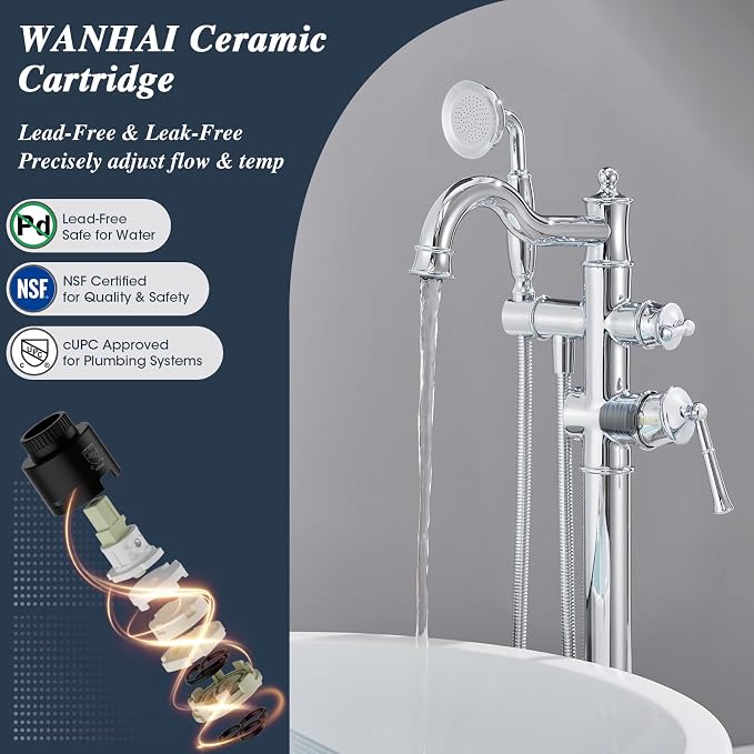Free Standing Tub Faucet, Qinkell Classic Elegant Gooseneck Freestanding - Image 7