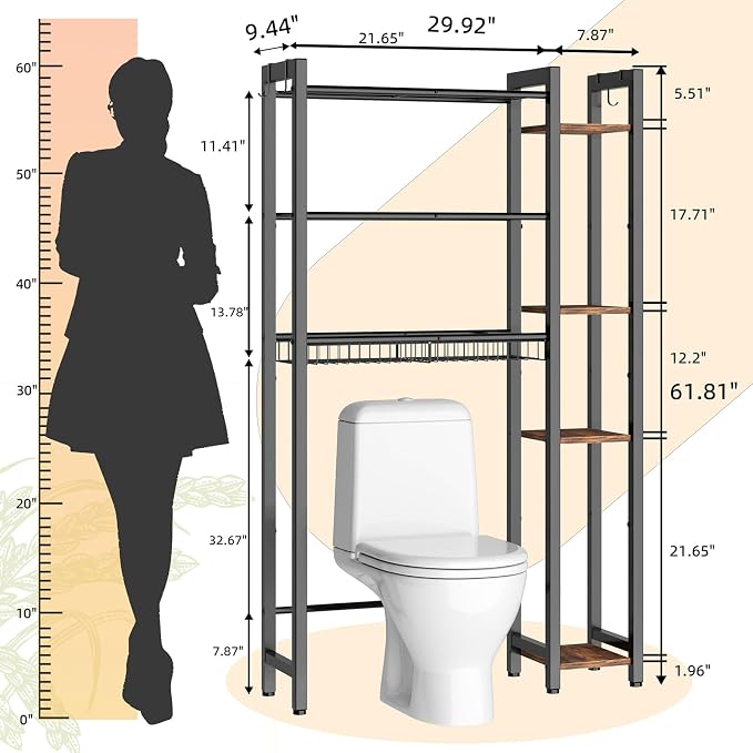 Over The Toilet Storage with Side Rack, 7-Tier Bathroom Organizer with - Image 2
