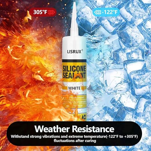 White Advanced Silicone Caulk, 100% Waterproof Silicone Sealant Indoor Outdoor - Image 2