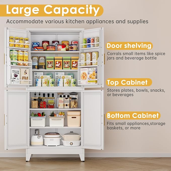 75" Tall Metal Kitchen Pantry Storage Cabinet, Freestanding Cupboard Storage - Image 5