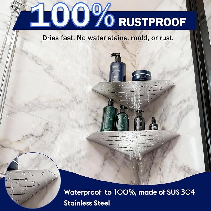 10" Corner Shower Shelf 2 Pcs Brushed 304 Stainless Steel Diamond Heavy Duty - Image 6