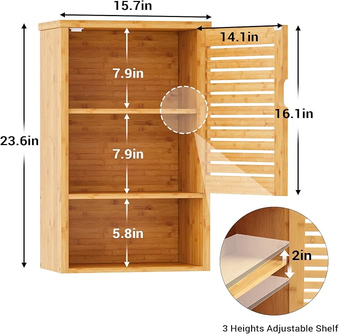 VIAGDO Bathroom Wall Cabinet, Wooden Medicine Cabinet - Image 3