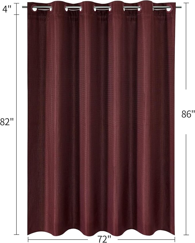 MitoVilla No Hooks Needed Extra Long Shower Curtain Liner Set, Burgundy 86 inch - Image 2