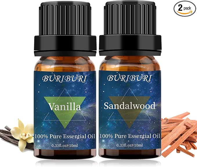 BURIBURI Sandalwood Oil Essential and Vanilla Essential Oil Gift Set, 100% Pure by BURIBURI