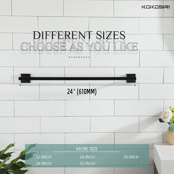 KOKOSIRI Towel Rails Bathroom Towel Bars Matte Black 24 Inch Bath Towel Holder - Image 7