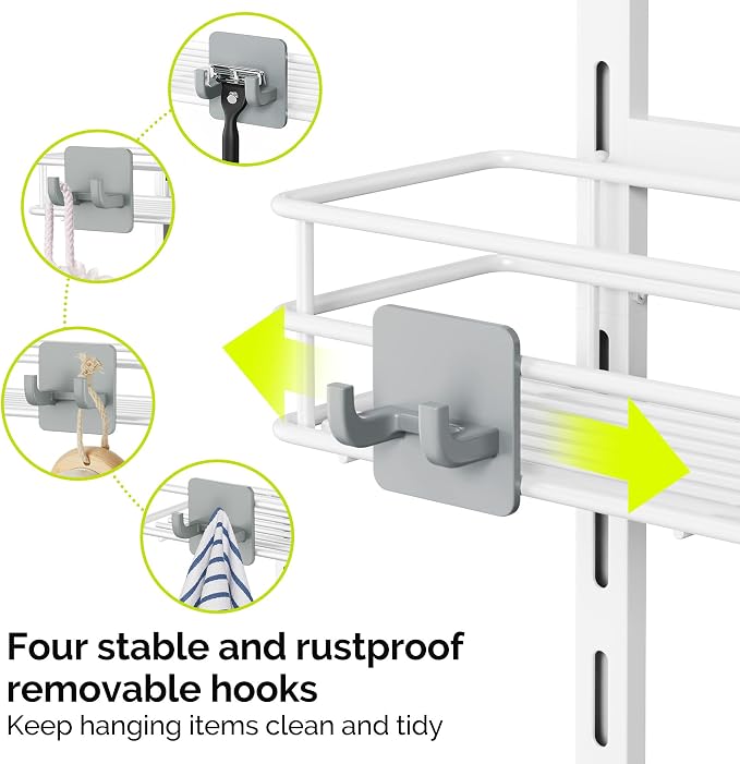 Orimade Over The Door Shower Caddy Adjustable 3 Tier White, Bathroom Hanging - Image 7