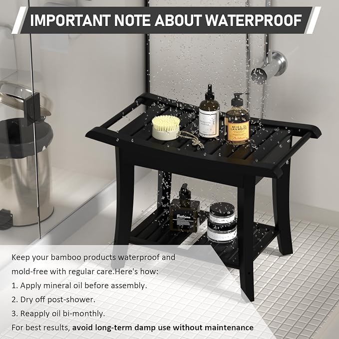 Bamboo Shower Stool Bench Waterproof - Image 4