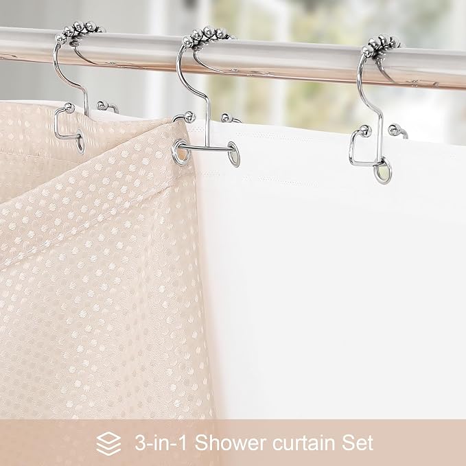 3 in 1 Stall Half Size Blush Pink Shower Curtain Set-36 W x 72 H, Modern Waffle - Image 2