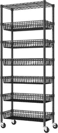 7 Tier Wire Shelving with Wheels 72" H Adjustable Basket Shelf Storage Shelves by Durayloly