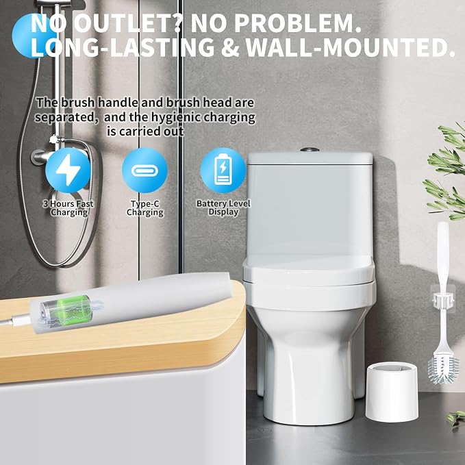 Electric Toilet Brush with Holder, Ultra Quiet & Powerful Scrubbing, IPX7 - Image 4