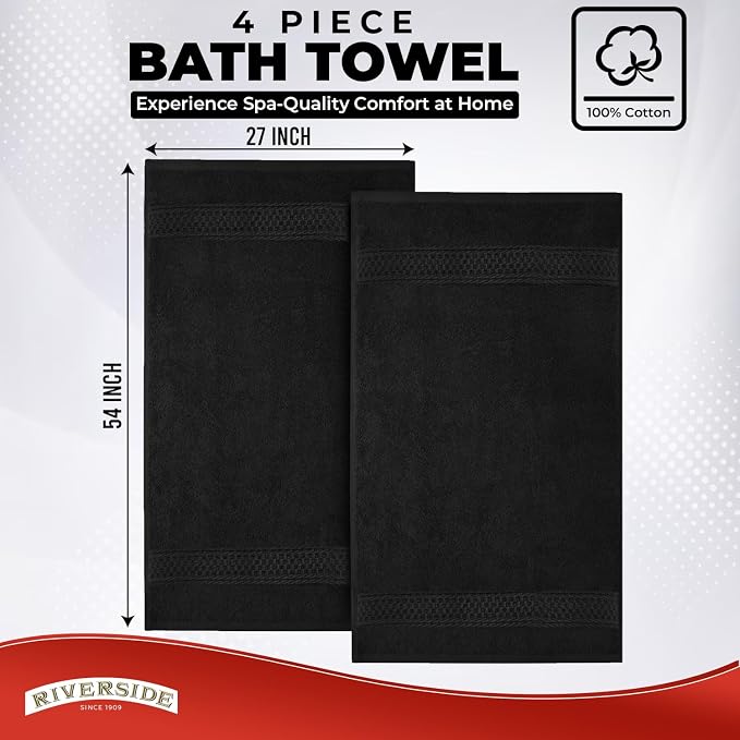 RIVERSIDE 100% Ring Spun Cotton Large Bath Towels Set of 4, 27 x 54 Inches – - Image 3