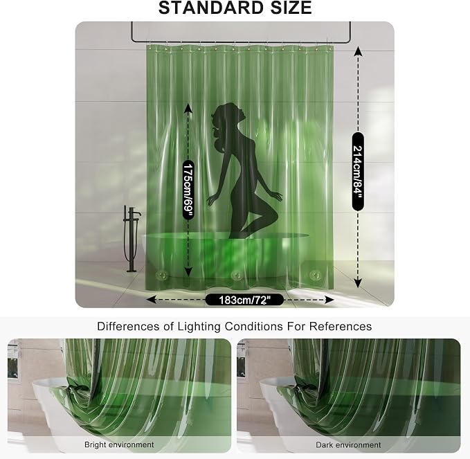 AmazerBath Extra Long Shower Curtain Liner, 100% EVA Clear Green Heavy Duty 84 - Image 2
