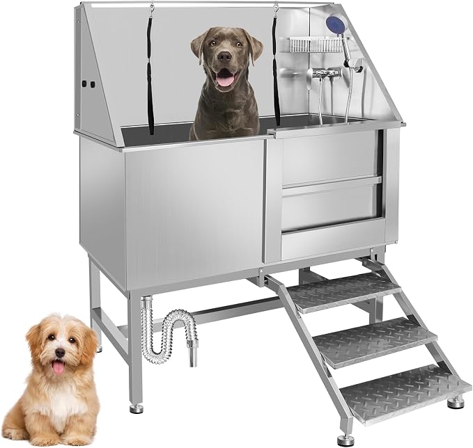 50" Pet Dog Bathing Station W/Ramp, Professional Stainless Steel Dog Grooming - Image 8