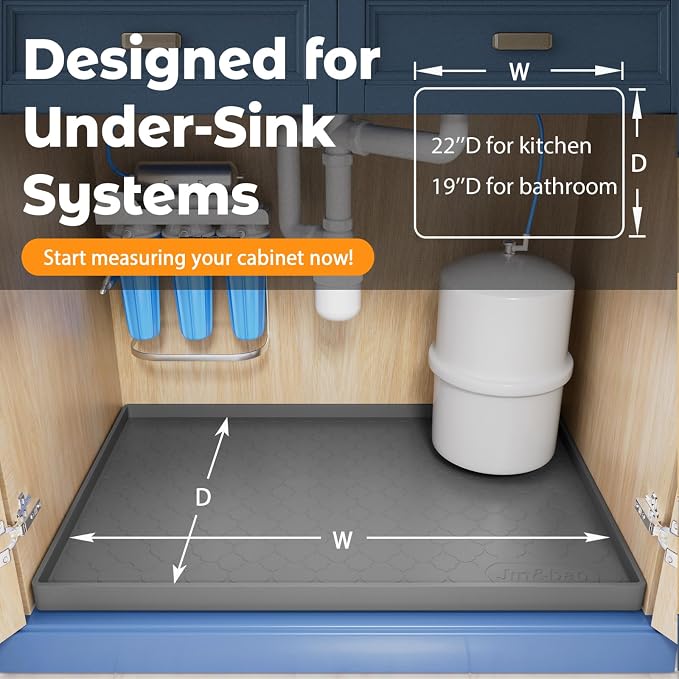 Jin&Bao Waterproof Under Sink Mat 37" x 19", Thick Silicone Mat Cabinet - Image 6