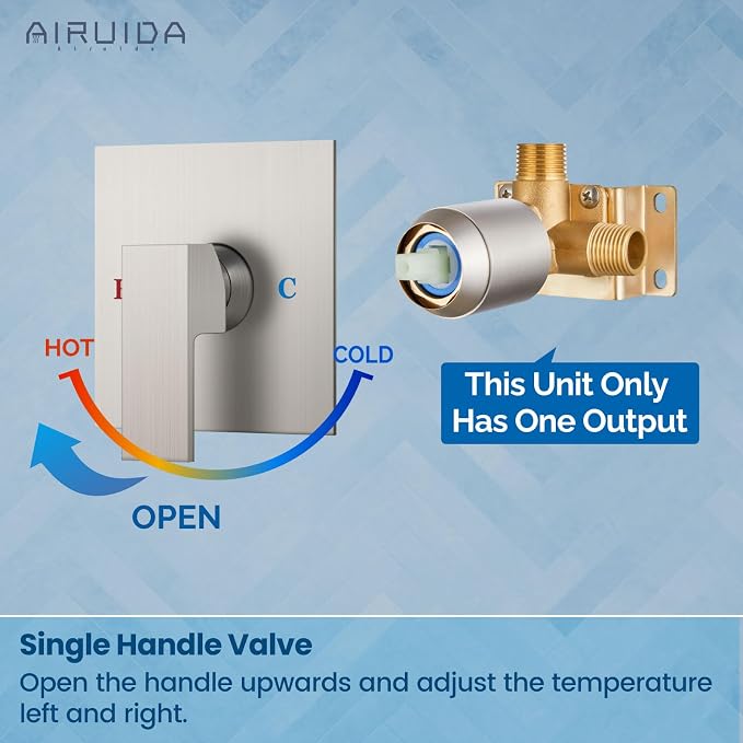 Airuida Square Single-Function Brass Faucet Shower Rough-in Valve Male Thread - Image 4
