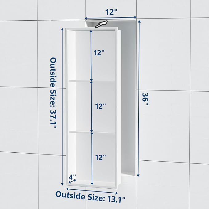 Neodrain 12X36 Inch Shower Niche, Waterproof Wall Shelf - Image 2