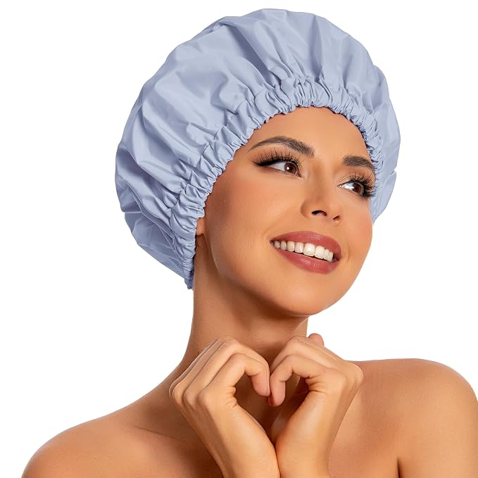 Reusable Shower Cap for Women, Large Waterproof Shower Essentials Bonnet by Edoneery