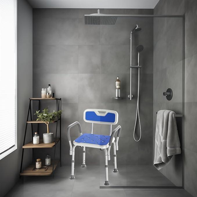 Shower Chair with Arms for Tub, Sturdy Aluminum Alloy Bath Chair, Slip - Image 5