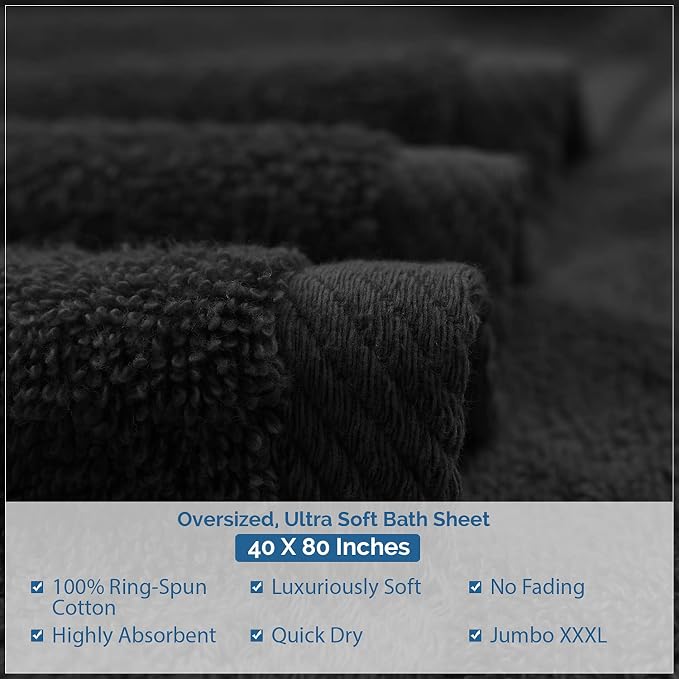 DAN RIVER Pack of 1 Bath Sheet 40x80 Inches, Oversized Black Bath Towels - Image 6