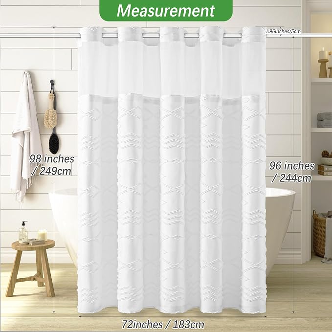 Extra Long No Hooks Shower Curtains, 98 Inches Long Boho Tufted Chevron Striped - Image 6
